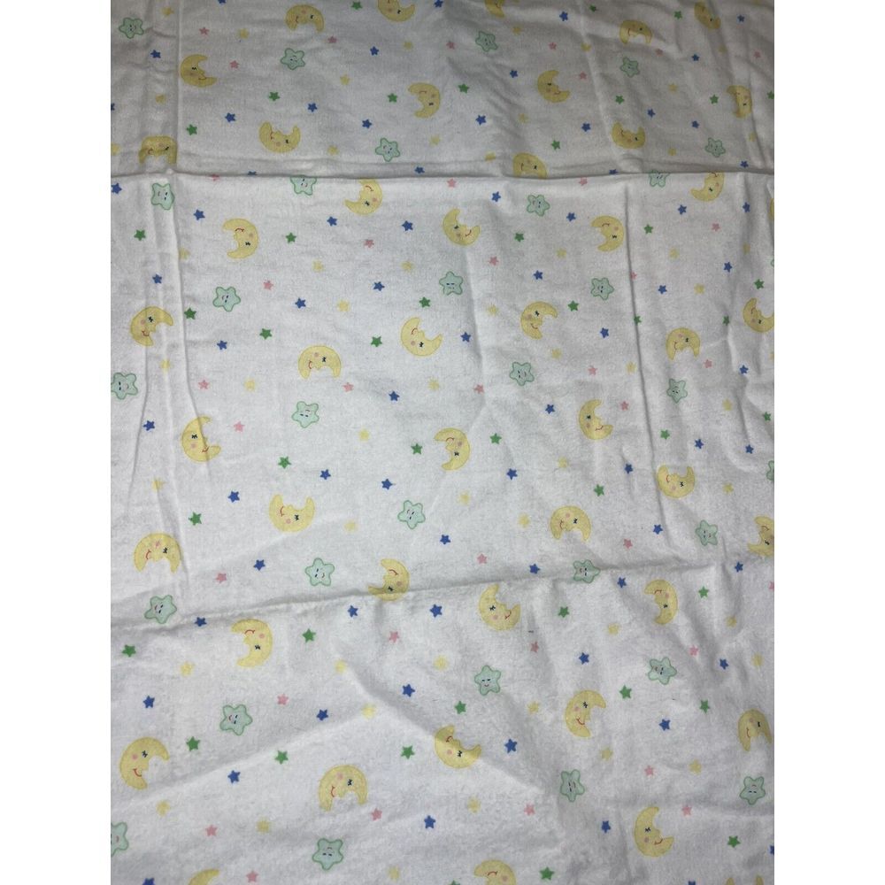 Vintage Circo Baby Receiving Blanket Moon Stars Faces Flannel 38"x33" Cotton USA